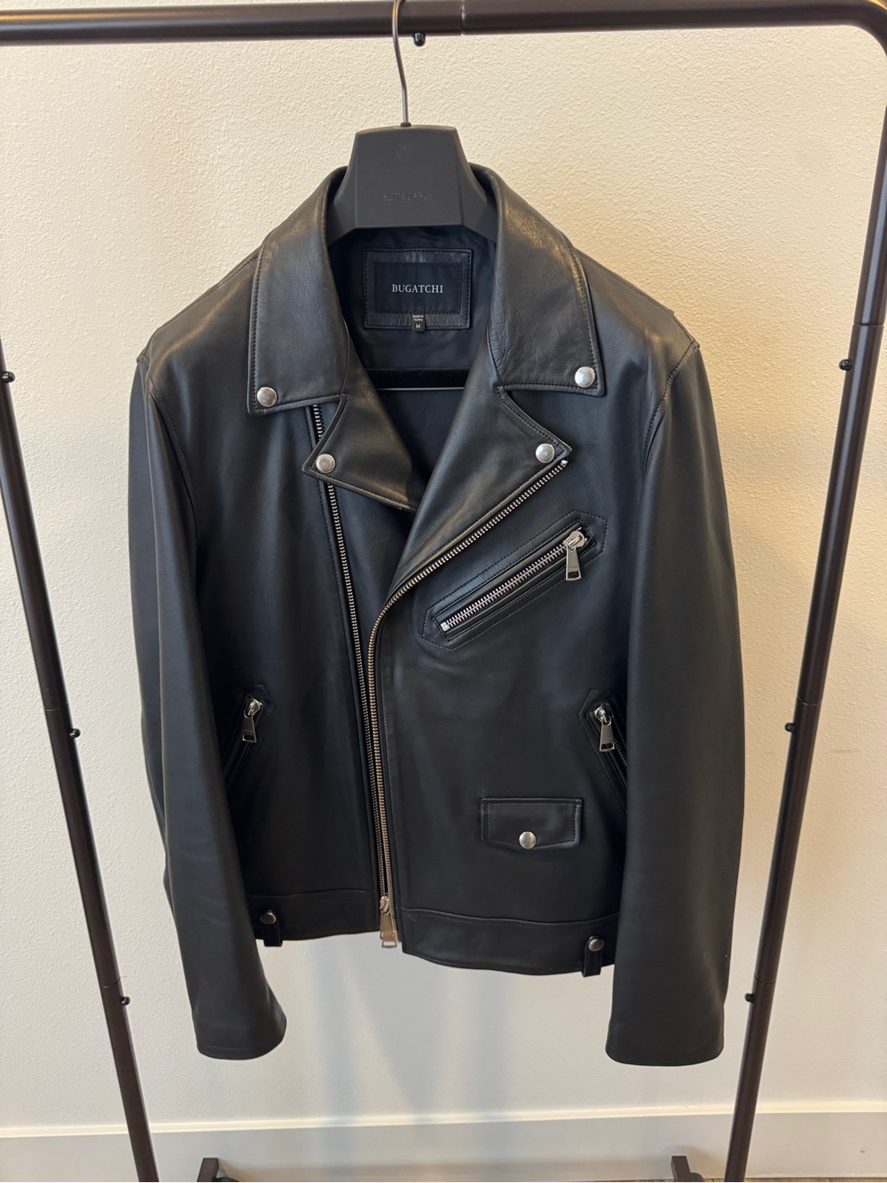 Bugatchi Black Leather Biker/Moto Jacket